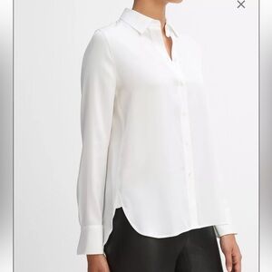 VINCE NWT $369 White solid Slim Fitted Stretch-Silk Blouse Top S